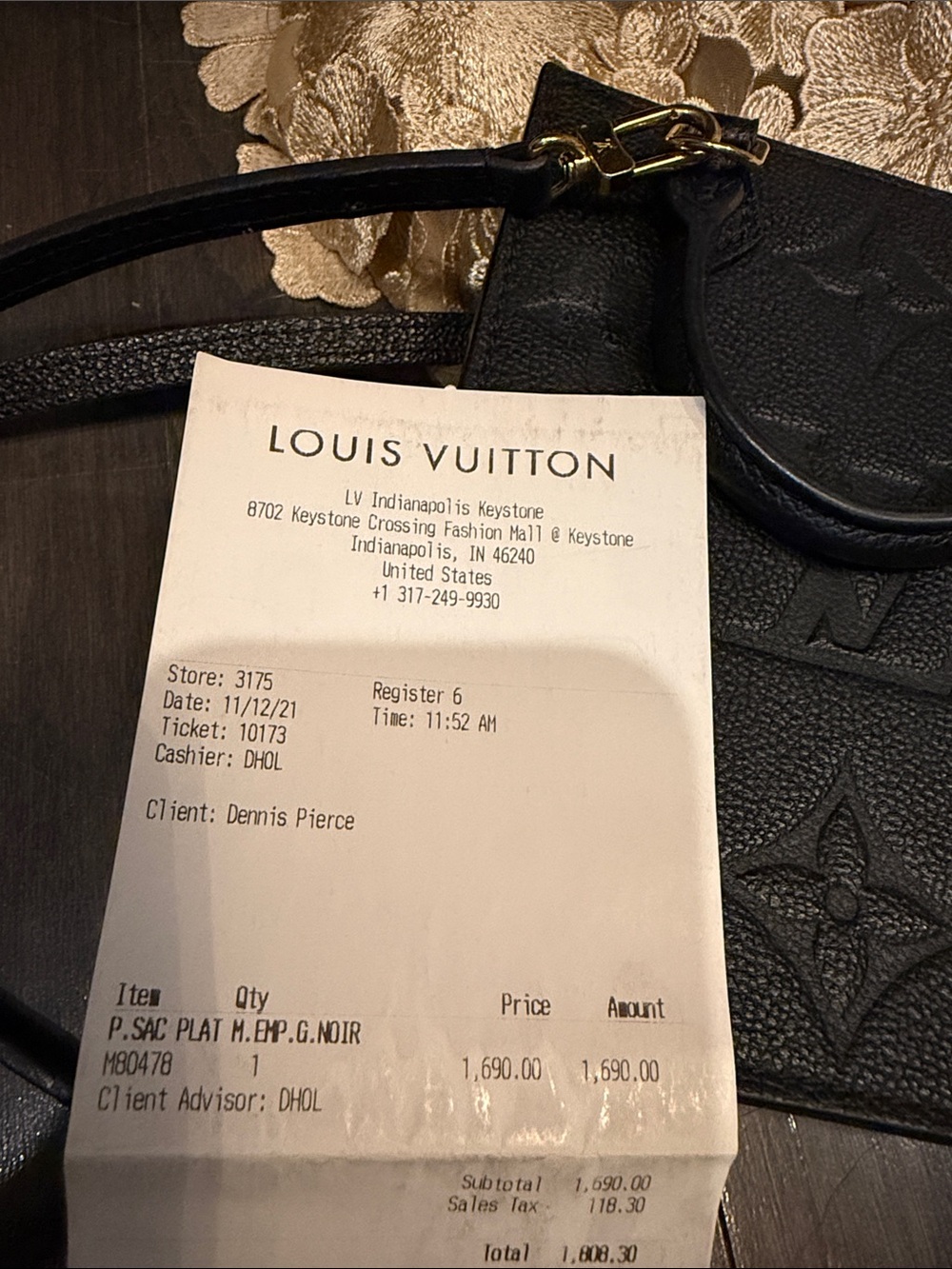 Authentic Like New Louis Vuitton Black Embossed Mini Tote with Gold Hardware - Picture 5 of 7